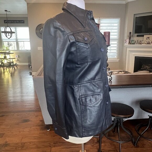 VTG 60's Penney's International Imports Vegan Leather Jacket Navy Blue Size 14 S - Picture 7 of 12